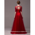 Алибаба элегантный длинный Новый дизайнер с коротким рукавом красного цвета тюль пляж Вечерние платья или платье невесты LE27